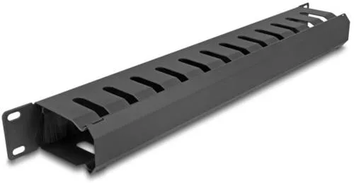Delock Verlegetafel für Rack-Kabelmanagement 1U - Schwarz - Sonstige Elektroinstallationsartikel, hochwertiges Metall mit zwei Bürstenöffnungen für effizientes Kabelmanagement und einfachen Zugang.