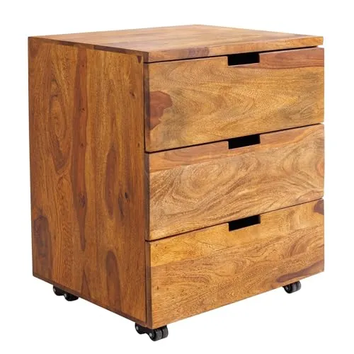 Riess Ambiente Massiver Rollcontainer MAKASSAR - 60cm - braun Stone Finish - Sheesham mit Schubladen