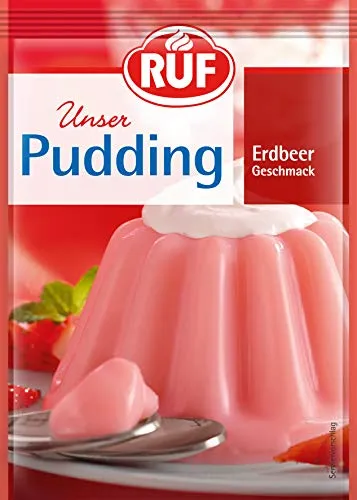 RUF Erdbeer-Pudding mit fruchtiger Erdbeernote, glutenfrei, nur mit Milch und Zucker aufkochen, 3x38g