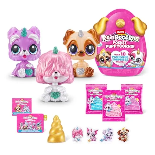 Rainbocorns Pocket Puppycorns 3er-Pack, Überraschungs-Spielzeug-Welpen-Sammlerstück, Miniatur-Welpen-Figur, Hündchen-Mini-Unboxing-Geschenkidee für Mädchen,(3er-Pack)