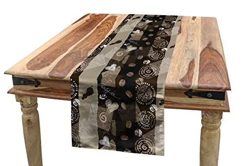ABAKUHAUS Braun Tischläufer, Kaffee Typo Herzen Bohnen, Esszimmer Küche Rechteckiger Dekorativer Tischläufer, 40 x 225 cm, Braun