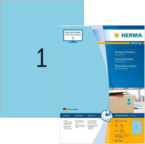 Herma Universaletiketten 4403 Special, blau, 210 x 297mm - Diverse H: Selbstklebende, bedruckbare A4-Etiketten, ideal für Kopierer und Drucker. Umweltfreundlich, 100% recyclingfähig und Made in Germany.