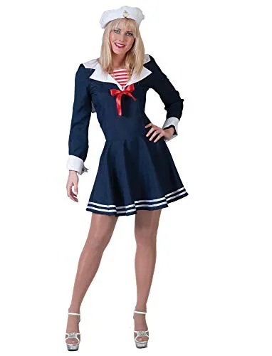 Pierro s Kostüm Marinegirl Matrosin Eltje Größe 40 42 - Blau-Rot-Weißes Kleid aus 100% Polyester, ideal für Karneval und Mottopartys
