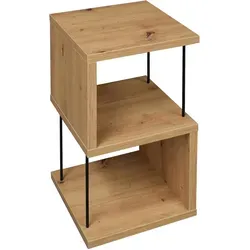 Beistelltisch in Eichefarben - S-förmiger Design-Tisch - Couchtische mit markanter Farbkombination und 2 offenen Fächern für individuelle Gestaltung. Kratzfeste Oberfläche für einfache Pflege.