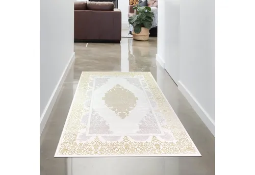 Carpetia Teppich Teppich mit orientalischem Flair, luxuriös, weiß gold grau, rechteckig, Höhe: 5 mm