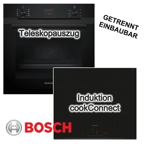 Siemens Backofenset schwarz 3D Heißluft EcoClean Induktionskochfeld TouchSlider