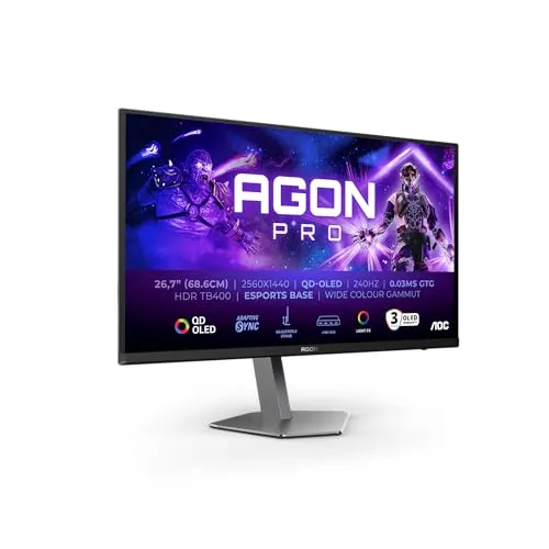 AOC Agon PRO AG276QZD2AM - 27 Zoll QHD OLED Monitor, 240 Hz, 0,03 ms GtG, FreeSync Premium Pro, G-Sync comp., HDR400 (2560x1440, 2X HDMI 2.1, DisplayPort, USB Hub) schwarz