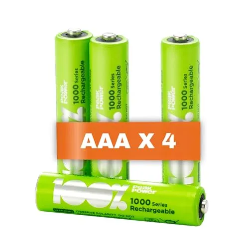 PeakPower Akku AAA | 4 Stück aufladbare Batterien AAA NiMH 1,2 Volt (1,2V) optimierte Kapazität, geringe Selbstentladung, vorgeladen (AAA Akkus wiederaufladbar x4)