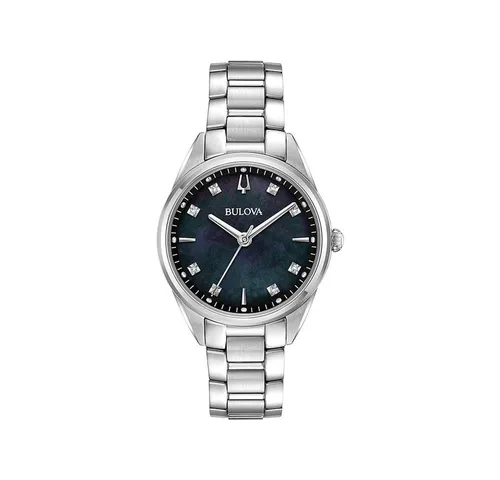 Bulova 96P198 Klassik Damenuhr - Elegante Damenarmbanduhr in Silber und Schwarz - Damenuhr mit 32mm Edelstahlgehäuse, kratzfestem Saphirglas und elegantem Design, perfekt für jeden Anlass.