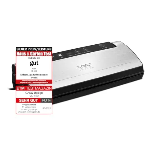 Caso VC 150 Folienschweiß- und Vakuumierautomat - Vakuumierer aus Edelstahl, ideal zum Frischhalten von Lebensmitteln und Sous-Vide-Garen, sorgt für langanhaltende Frische und Geschmack.