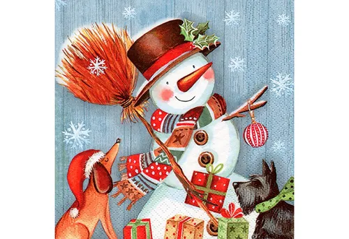 ti-flair Papierserviette, Servietten Papier 33x33cm Schneemann und Hunde Motiv 20 Stück Bunt