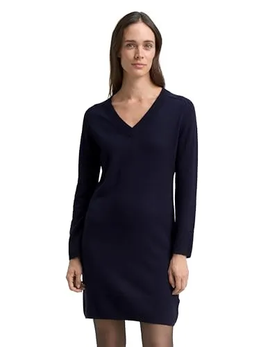 TOM TAILOR Damen 1049139 Strickkleid mit Kaschmir-Anteil, 13160-Knitted Navy Melange, 42