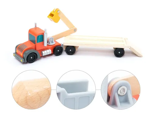 UMU® Holz Baufahrzeug Transporter Spielset 14 STK - Spielzeugautos für Kinder ab 3 Jahren, fördert kognitive und motorische Fähigkeiten mit beweglichen Teilen und kompatibel mit Brio World.