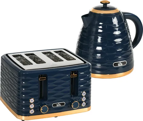HOMCOM-Kocher-Toaster-Set-Kunststoff, Stahl-24,1L x 19,5B x 23,2H cm-Blau