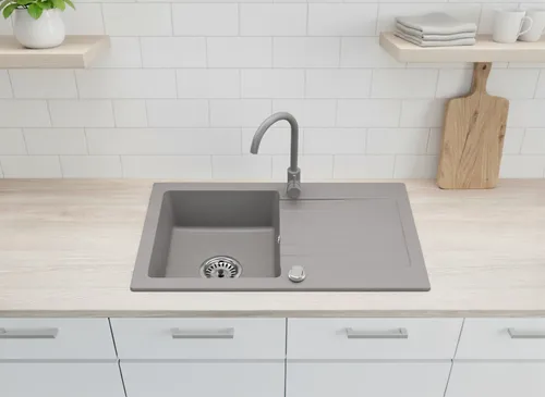 Granitspüle mit Armatur Grau 75x43,5