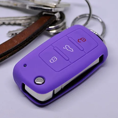 Auto Schlüssel Hülle Silikon Schutz Cover für VW Seat Skoda 3 Tasten ab 11/2009 / Farbe: Lila