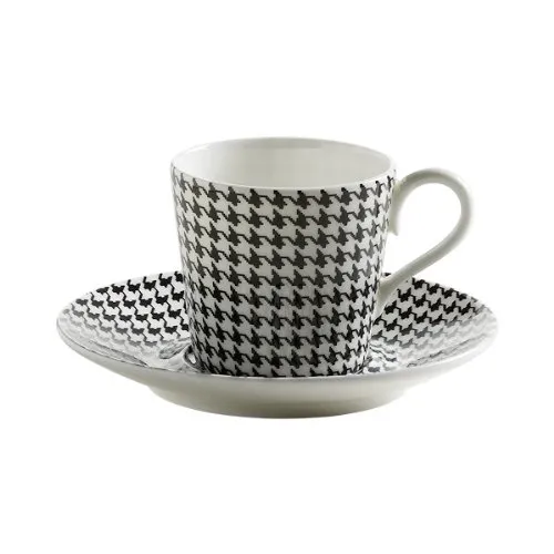 Maxwell & Williams S83004 Art Deco Espressotasse mit Untertasse, Hahnentritt, in Geschenkbox, Porzellan