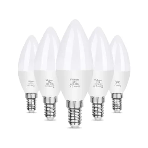Vicloon E14 LED Kerze Lampe, 5er-Pack 5.5W 550 Lumen 3000K Warmweiß LED Kerze Glühbirne, C37 LED Brine ersetzt 50W Halogenlampe, AC 220-240V, 270° Strahlwinkel, Nicht Dimmbar E14 Energiesparlampe
