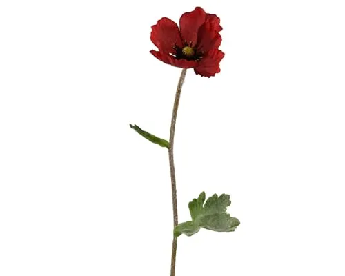 Decoris Künstliche Mohnblume mit Stiel 7x44cm - Kunstblumen Mohn - Deko Blumen für Blumendeko Blumenarrangement Tischdeko - Blumenschmuck Stielblume - Rot