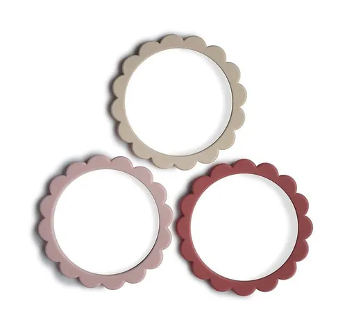 Mushie Blumen Beißringarmbänder | Zahnungshilfe für Kinder | 3er-Pack | Sichere & Hochwertige für Baby, Kleinkinder Kinder Jungs & Mädchen | Rose/Blush/Shifting Sand