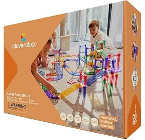 Cleverclixx Autobahn-Bausatz 80 Teile - Magnetspielzeug in Pastellfarben für kreativen Rennspaß. Langlebige und robuste Bauweise mit Verkehrsschildern und Auto für unendliche Spielmöglichkeiten.