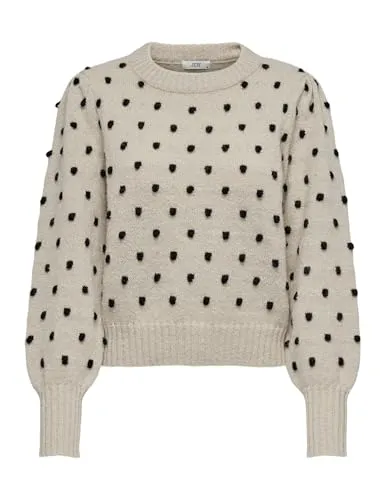 JDY Damen Jdysigrid Life L/S On Puff Pull KNT Noos Knit, Cement/Detail:w. Black Dots, XS EU