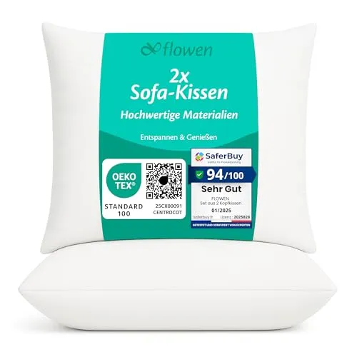 Flowen Kissen 40x40 Kopfkissen 2er Set Dekokissen für Bett und Sofa Innenkissen Hypoallergene Sofakissen Anti-Milben Weiche Zierkissen mit Kissenbezug Mikrofaser Abnehmbar und Waschmaschinenfest