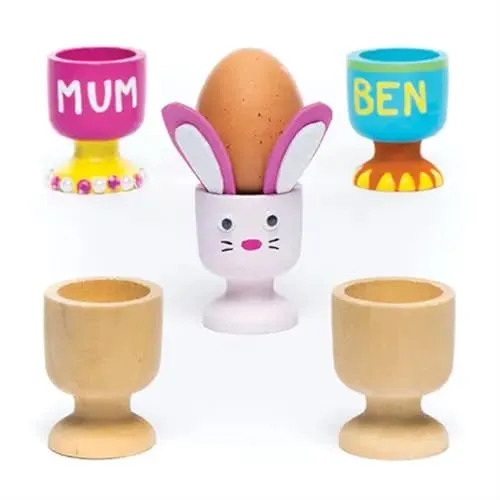 Baker Ross Eierbecher aus Holz zum Bemalen und Dekorieren für Kinder zum Basteln zu Ostern (6 Stück), 48mm, Holzfarben