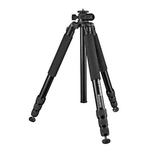 Mantona Kodiak XL Aluminium Fotostativ, Dreibeinstativ belastbar bis 18 kg, höhenverstellbares Kamerastativ bis 180 cm, Tripod mit 180° Mittelsäule, stabiles Stativ mit vielseitigem Zubehör