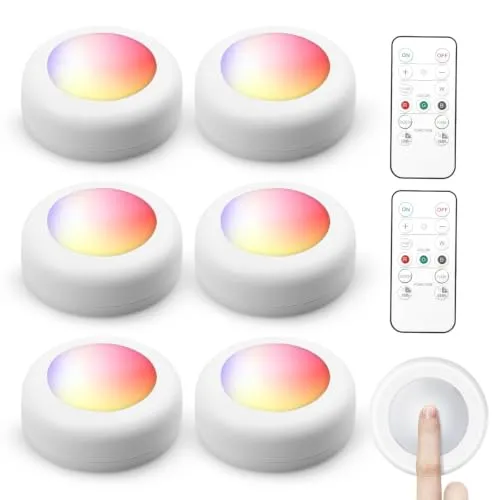 6er Set LED Unterbauleuchte RGBW – Kabellose Schrankbeleuchtung 16 Farben LED Nachtlicht mit Fernbedienung, Dimmer & Timer, Küche Ohne Kabel Unterschrank Beleuchtung LED Licht mit Batterie, Weiß