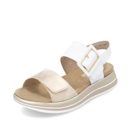 Keilsandalette REMONTE für Damen, Gr. 42, beige - Wanderschuhe mit komfortablem Softfußbett, ideal für den Sommer. Die elegante Riemchensandale aus Leder und Lederimitat bietet perfekten Halt und Stil.