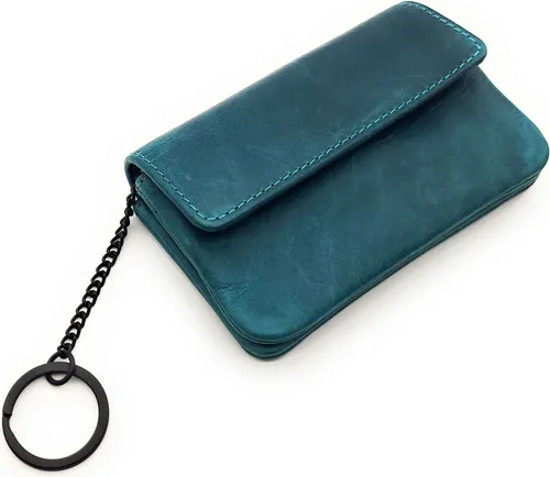 echt Leder Micro Geldbörse Schlüsseletui (Petrol) - Elegante Münzbörse für Damen aus gewachstem Rindleder mit RFID-Schutz, ideal für Karten, Geldscheine und Schlüssel – kompakt und sicher für unterwegs.