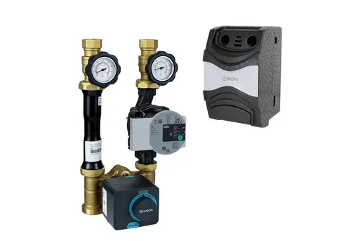 Profimix Heizkreispumpengruppe mit Drei-Wege-Mischer - Professionelle Pumpengruppe für Heiz- und Kühlkreise. Mit hoch effizienter Wilo Para STG Pumpe und einfacher Wartung. Ideal für Fußbodenheizung, Wandheizung und Radiatoren.
