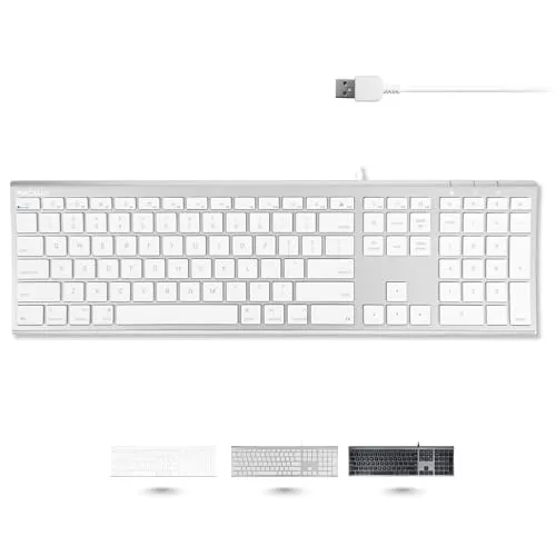Macally Ultradünne USB-Tastatur - Ultradünne Tastatur in voller Größe mit Aluminiumrückseite, ideal für Mac und Windows. Plug-and-Play Design ohne Batteriewechsel, perfekt für effizientes Arbeiten.