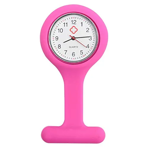 TRIXES Taschenuhr Uhr für Krankenschwestern Silikon mit Anstecknadel Pink