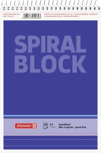 BRUNNEN Spiralblock A5 60 g/m² 50 Blatt liniert 10-55471 Notizblock Spirale NEU
