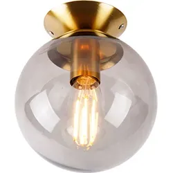Qazqa Art Deco Deckenlampe Messing mit Rauchglas - Pallon I LED E27 - Stilvolle Art Deco Deckenlampe mit kugelförmigem Design. Ideal für Wohnzimmer, Schlafzimmer und Büro. Dimmbar (Dimmer nicht enthalten) und passend für E27 Leuchtmittel. Hochwertige Verarbeitung für ein elegantes Ambiente.