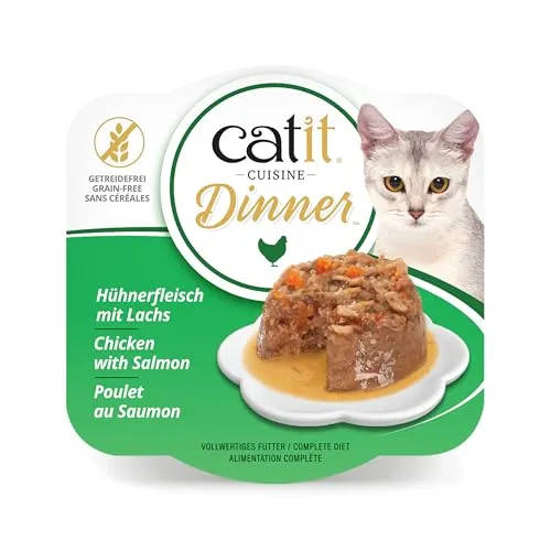 Catit Hühnerfleisch Dinner, Premium Katzennassfutter, getreidefrei, proteinreich, mit Lachs und Karotten, Alleinfuttermittel, 1er Pack, 80g