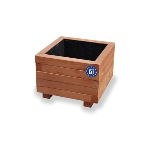 alfalux Hochbeet 40 x 40 x 30H cm mit 1x Wasserablauf Blumenkasten aus Holz Pflanzkübel Garten Balkon Terrasse Pflanzkasten Nuss Braun AB40KAN4030NU