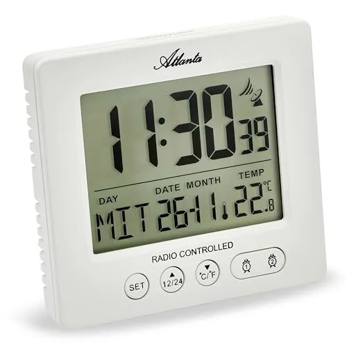Atlanta Funk Digitalwecker LCD 2 Alarme Licht Snooze Temperatur - 2857/0 (Weiß)