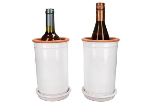 MamboCat Weinkühler Ton-Weinkühler + Untersetzer – Mediterraner Charme für Ihre Feier - Flaschenkühler aus weiß lasiertem Ton mit Untersetzer. Hält Wein und Sekt stundenlang kühl und bringt eleganten Stil auf jeden Tisch.