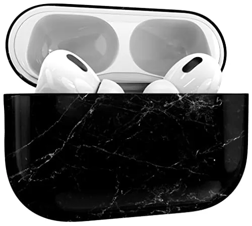 MyGadget Hülle [ Marmor Muster ] kompatibel mit Apple AirPods Pro 2. Gen - Qi kompatibel - Case Schutzhülle - robuster & stoßfester Bumper - Marmor Schwarz