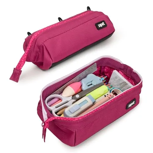 ZIPIT Lenny Federmäppchen für Mädchen, Großes Mäppchen für Schule und Büro, Etui mit breiter Öffnung, Federmappe Rosa