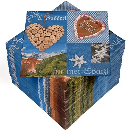 HEKU 100 Servietten, 3-lagig, 33x33cm I Saugstark und praktisch verpackt I Ideal für Hochzeiten, Jubiläen und besondere Anlässe, Wiesn