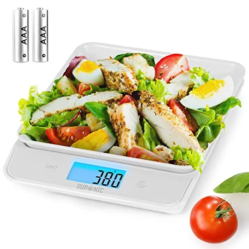 Duronic KS100 WH Küchenwaage, Küchen Waage Digital, weiße Haushaltswaage mit Schüssel, Feinwaage bis 5kg, 1,2 Liter Volumen, Meal Prep für Diät