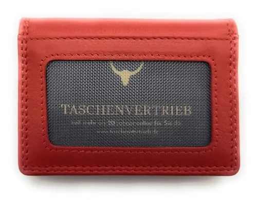 Lemasi RFID Kreditkartenetui aus echtem Nappa-Leder Rind – Visitenkartenetui & Ausweisetui mit Ausweisfenster, Klarsichthüllen, Doppelnaht, kompakt, Herren & Damen (Rot)