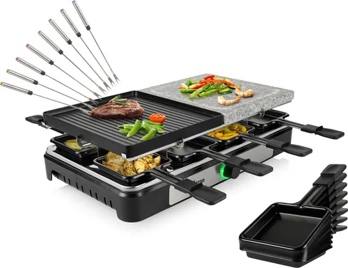 RACLETTE Gerät wendbare Stein-& Grillplatte für 8 Personen, Teppan Gabeln 1400W