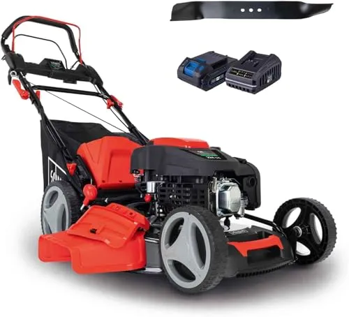 Scheppach Benzin Rasenmäher MS225-53E mit E-Start | Radantrieb | 6PS | 53 cm Schnittbreite | 7-fache Höhenverstellung | 65 Liter Fangkorb | Mulchfuntion | Reinigungsfunktion |mit 2. Mäh- / Mulchmesser
