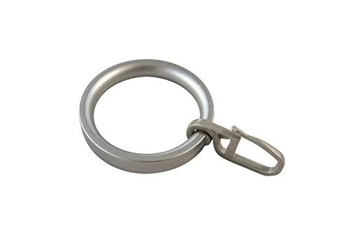 Gardinenringe Vorhangringe Flachringe mit Faltenhaken - Ring Ø 32 x 43 mm für Gardinenstangen Ø 20 mm - Kunststoff - 10 Stück (Edelstahl)