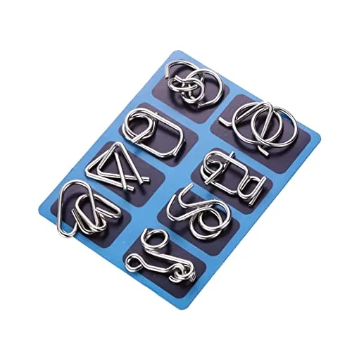 Holzsammlung 8 Stück Knobelspiele Metall, Metallpuzzle Metallknobellei Set IQ Spiele Geduldspiel Geschicklichkeitsspiel, Metal Puzzle Denkspiele Spielzeug Mini Geschenk für Erwachsene und Kinder